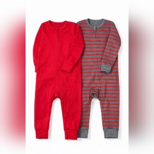 Cozy Red and Gray Striped Kids One Piece Set